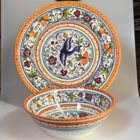 TABLETOPS Gallery Hand Painted Villa Paradiso Decorative Bowl & Plate Set - Picture 1 of 10